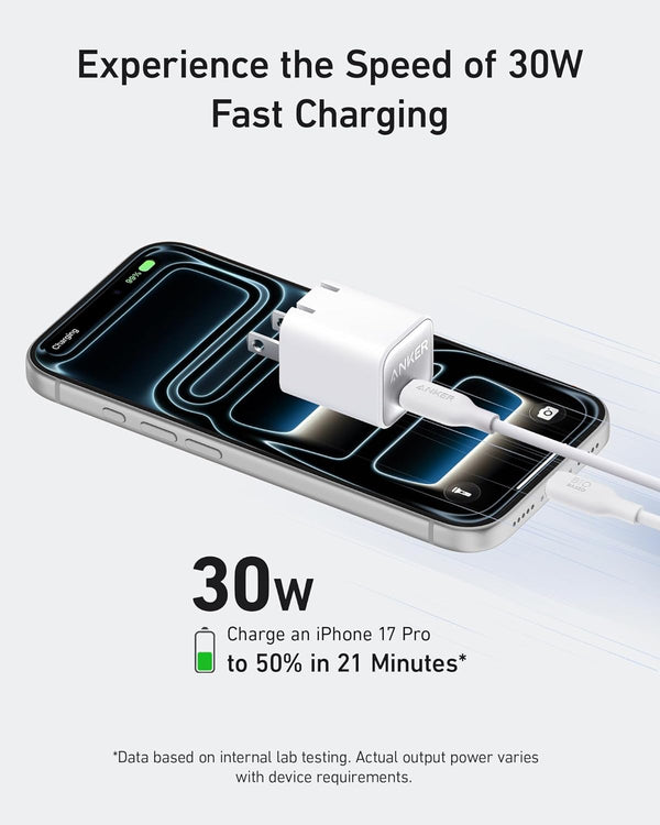 Anker Nano USB C Charger Block, 30W PIQ 3.0 Foldable Iphone Charger Fast Charging for Iphone 16/15 Series, Galaxy, Ipad, Compatible with Magsafe