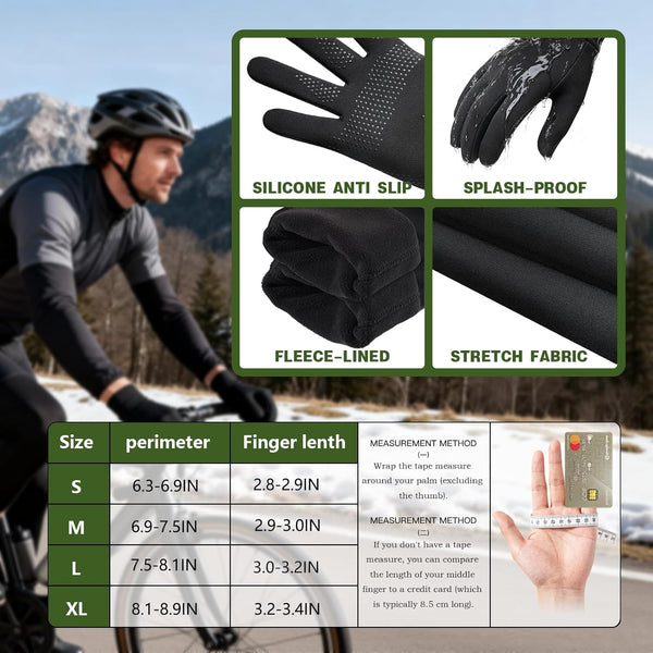 Winter Running Gloves for Men Women Cold Weather Liner Thermal Warm Gloves Black Touchscreen Thin Winter Gloves for Ski Snow Cycling Biking
