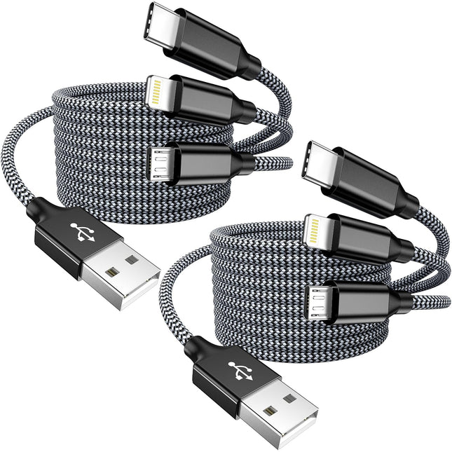 Multi Charging Cable 4Ft 2Pack 3 in 1 Multi Iphone Charger Cable Nylon Braided Apple Mfi Certified Universal USB Fast Ch