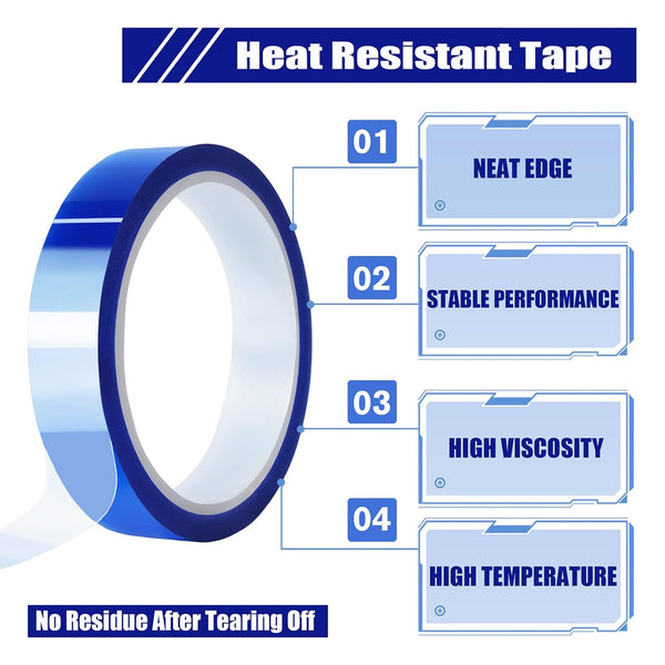 4 Rolls 20Mm X33M(108Ft) Blue Heat Tape High Temperature Heat Resistant Tape Heat Transfer Tape for Heat Sublimation Press Vinyl,No Residue