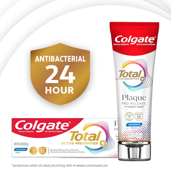 Colgate Total Plaque Pro Release Whitening Toothpaste, 2 Pack, 3.0 Oz Tubes