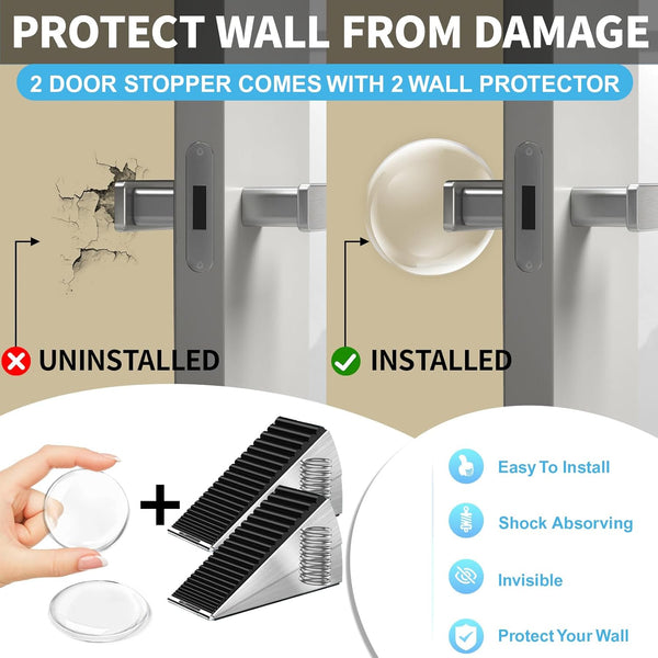 Strongest Adjustable Spring Loaded Large Door Stopper - Heavy Duty Tall Door Stop Wedge Door Stoppers for Bottom of Doors,Tall up to 3 in Doorstop