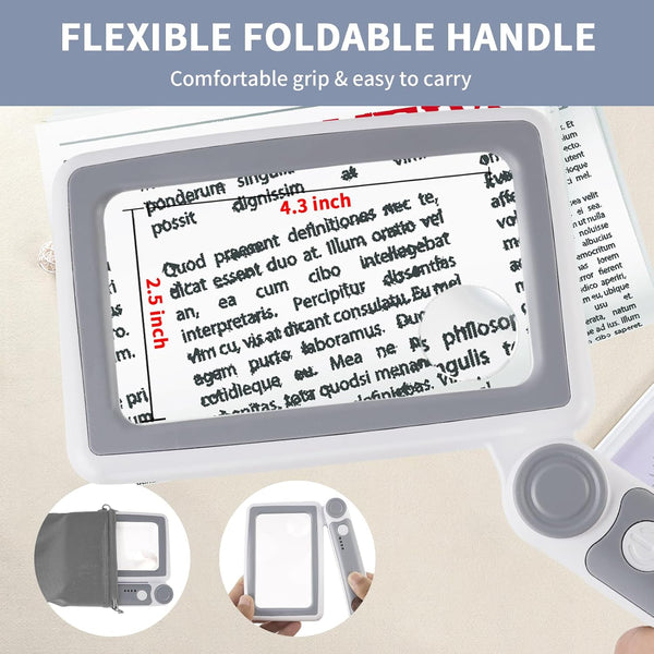 Magnifying Glass with Light, 5X 10X 45X Rechargeable Magnifier with 20 LED Light, 3 Modes Folding Lighted Magnifying Glass Handheld for Seniors