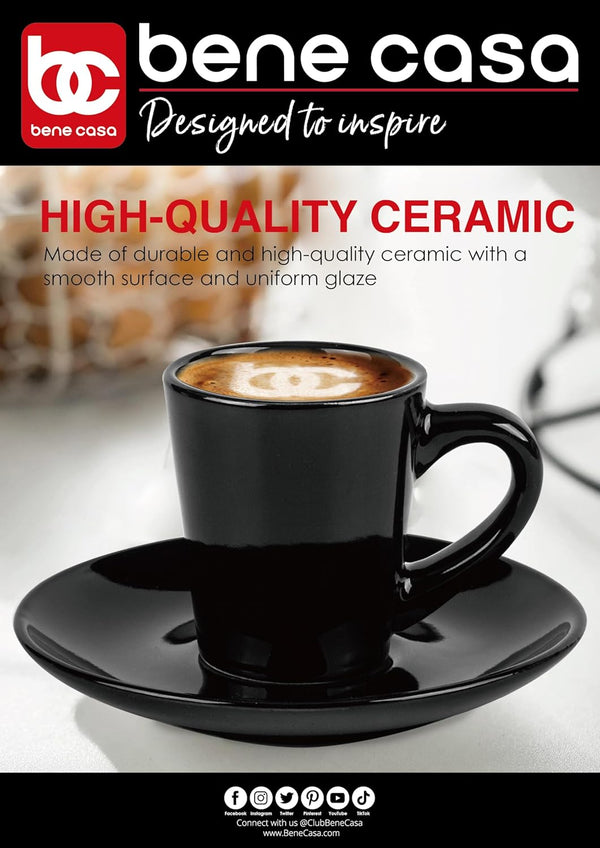 Bene Casa Black 9-Pc Espresso Set W/Metal Stand, 4 Espresso Cup Set, Cup & Saucer Set, Color Negro Juego De 4 Tazas Y 4 Platos Con Stand De Metal
