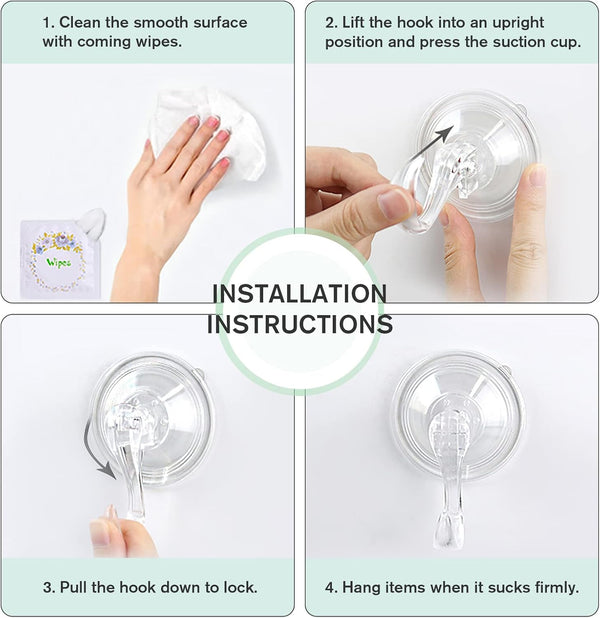 VIS'V Wreath Hanger, Large Suction Cup Wreath Hooks with Wipes, Heavy Duty, 22 LB Capacity, Removable and Reusable, Clear, 8 Pcs