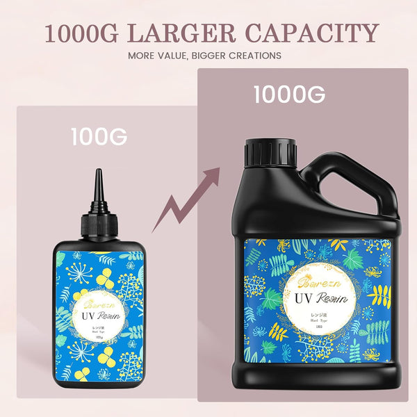 Bsrezn 1000G UV Resin Hard, Crystal Clear Solar Activated UV Glue for Jewelry Making (1000G)