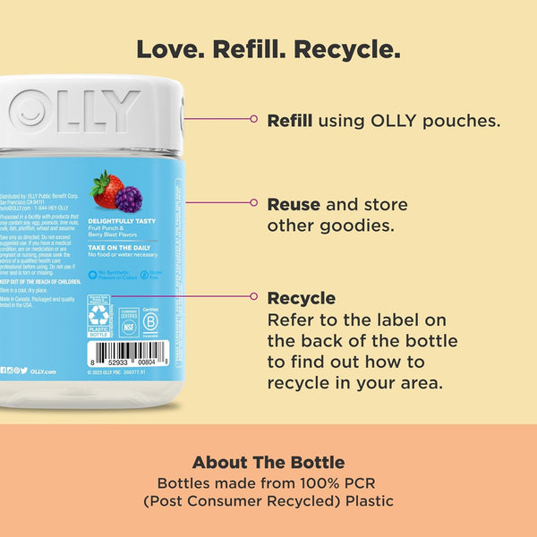 OLLY Kids Multivitamin & Probiotic Gummy, Digestive Support, Vitamins A, D, C, E, B, Zinc, Chewable Supplement, Berry Flavor, 50 Day Supply - 100