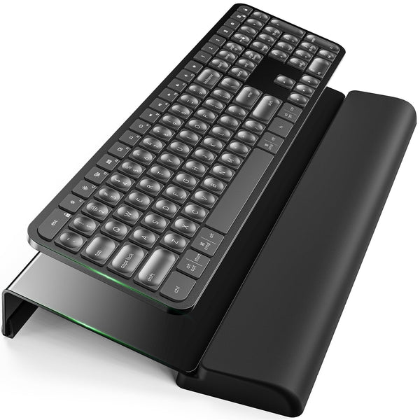 3 in 1 Keyboard Stand W/Wrist Rest and Storage Tray - Klearlook [Ultra Comfortable] PU Leather Wrist Pad & Acrylic Keyboard Riser, 16.9X7.3 Inch