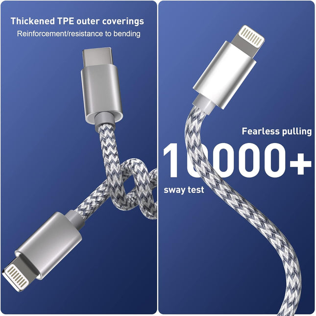 USB C to Lightning Cable 3Pack 6 FT Apple Mfi Certified Iphone Fast Charger Type C to Lightning Cable Nylon Braided Ipho