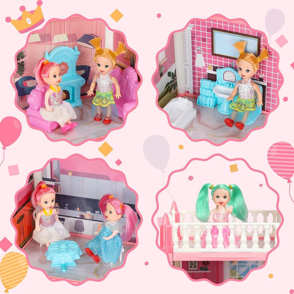 Doll House, Dream Dollhouse for Girls Pretend-Play DIY Dollhouse Kit - 4-Story 11 Rooms Playhouse with 4 Dolls Toy Figures, Furniture and