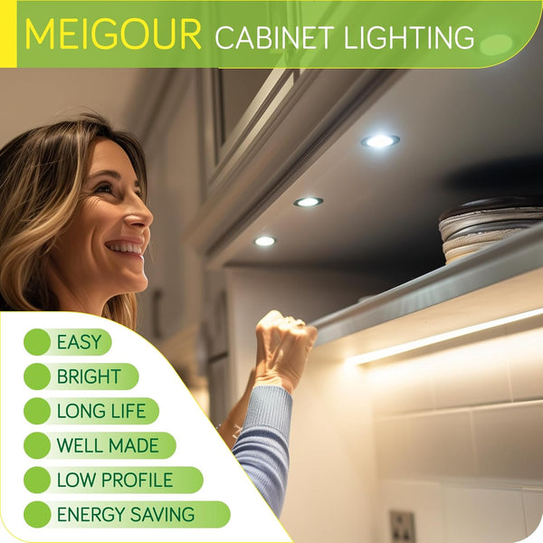 Collection Cabinet Display Lighting Kit, round LED Puck Lights, 110V Direct Electric Wired & Wall Plugged In, 12-Way Octopus Junction Box, on and