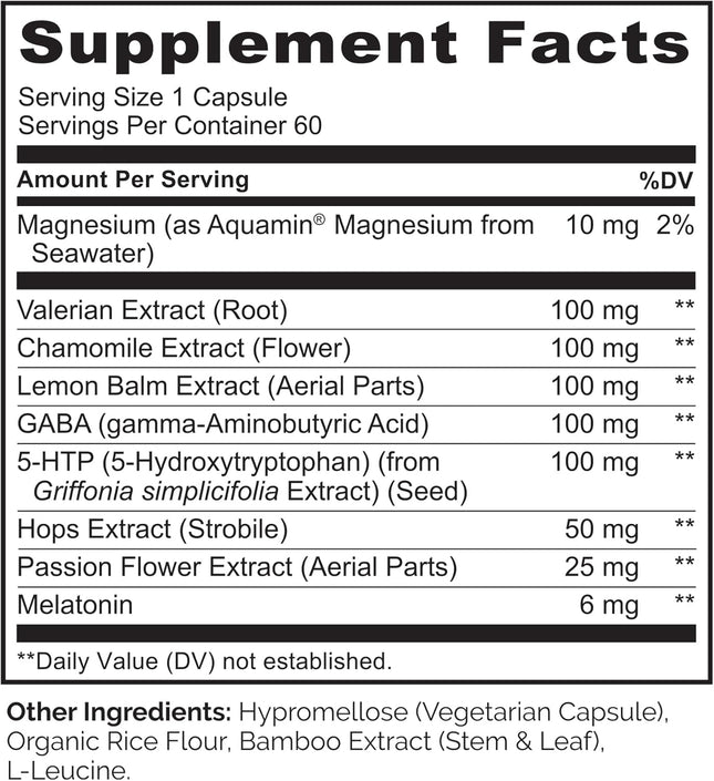 NATURELO Sleep Aid - with Melatonin, Magnesium, GABA, Valerian Root, Lemon Balm, Chamomile Herbal Extracts - Plant-Based
