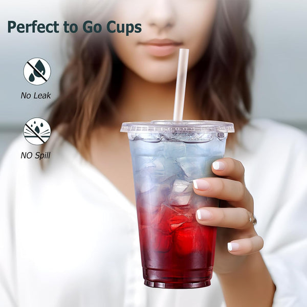 AOZITA [100 Sets 12 oz Clear Plastic Cups With Lids and Straws, Disposable Cups With Lids for Iced Coffee, Smoothie, Milkshake and Cold Drinks. 12 Oz.