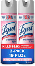 Lysol Disinfectant Spray, Sanitizing and Antibacterial Spray, for Disinfecting and Deodorizing, Early Morning Breeze, 19 Fl Oz (Pack of 2),