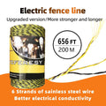 Electric Fence Polywire 656 Feetï¼200 Meterï¼6 Stainless Steel Strands for Reliable Conductivity and Rust Resistanceï¼Portable Electric Fence Rope