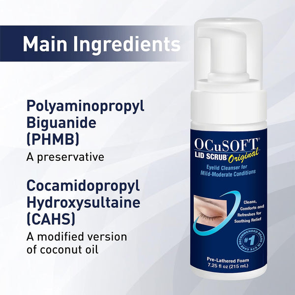 Ocusoft Lid Scrub Original Foaming Eyelid Cleanser - Mild Instant Foaming Eyelid & Eyelash Cleanser - Daily Eyelid Wash to Remove Oil, Dust,
