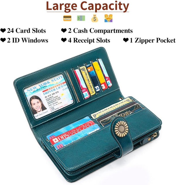 SENDEFN Wallets for Women Leather Credit Card Holder with RFID Blocking Large Capacity Wristlet