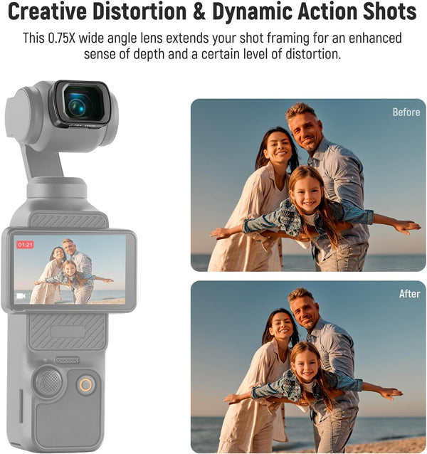 NEEWER 0.75X Wide Angle Lens Compatible with DJI OSMO Pocket 3 Creator Combo Accessories, Expanded FOV of 108Â°, Magnetic Coated Aspherical Action