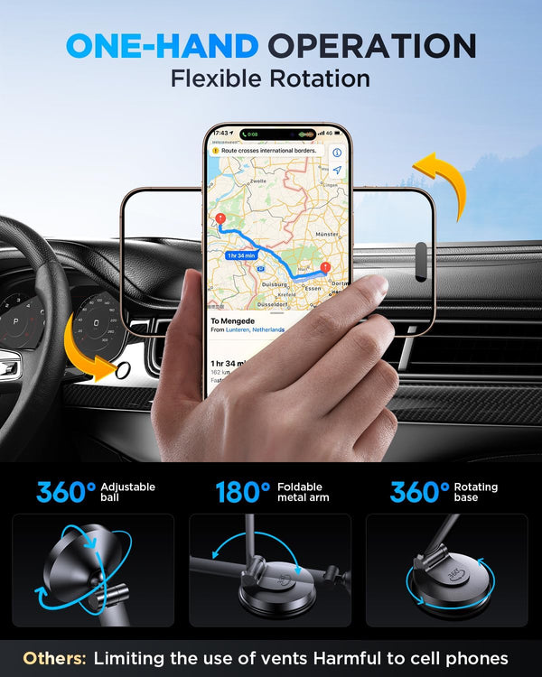 For Magsafe Car Mount, Car Phone Holder for Dashboard, 360Â° Rotatable Magnetic Phone Holder for Cars, Strong Adhesive, Sturdy Metal Mount,