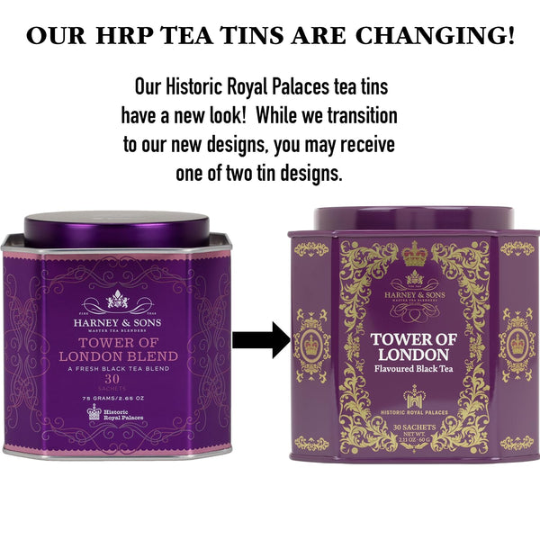 Harney & Sons Tower of London Black Tea with Vanilla, Black Currant, Caramel, and Honey | 30 Sachets, Historic Royal Palaces Collection