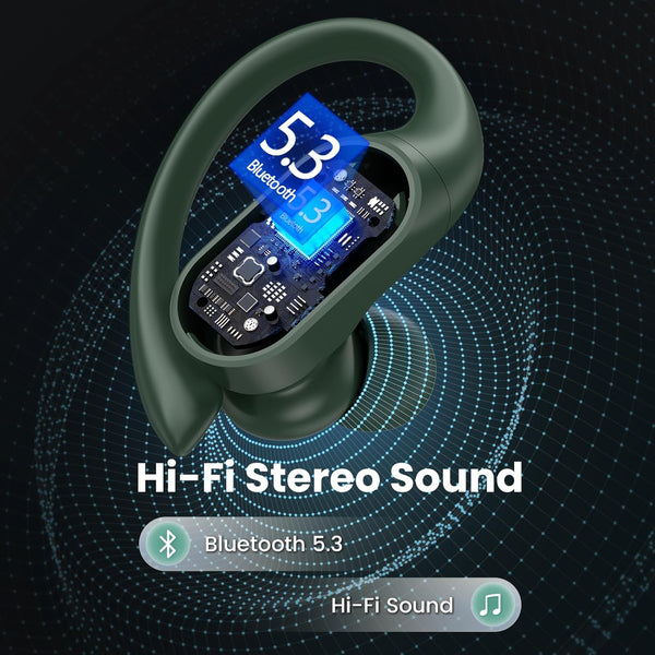 Wireless Earbuds, 90H Playtime Bluetooth Headphones, over Ear Buds with LED Display, Stereo Bass Earphones, Wireless Charging Case, IPX7
