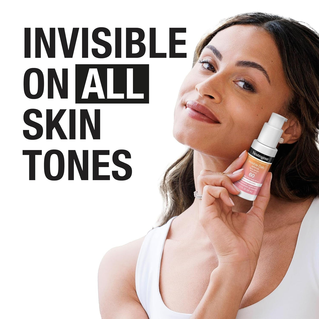 Neutrogena Invisible Daily Defense Face Sunscreen + Hydrating Serum with Broad Spectrum SPF 60 & Antioxidants to Help Skin Glow, Oil-Free, Fragrance Free, 1.7 Fl. Oz