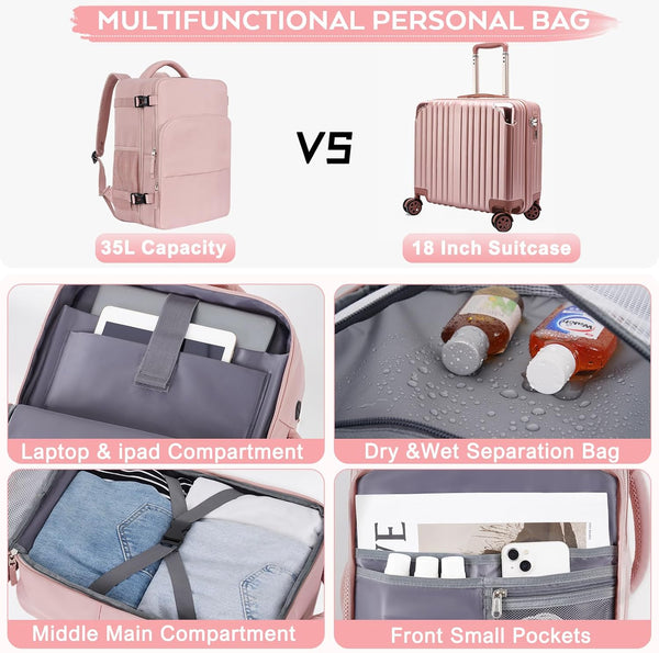 Travel Backpack for Women, Personal Item Bag for Airlines, Lightweight Carry on Backpack, Casual Hiking Work Gym College Weekender Bag Daypack,