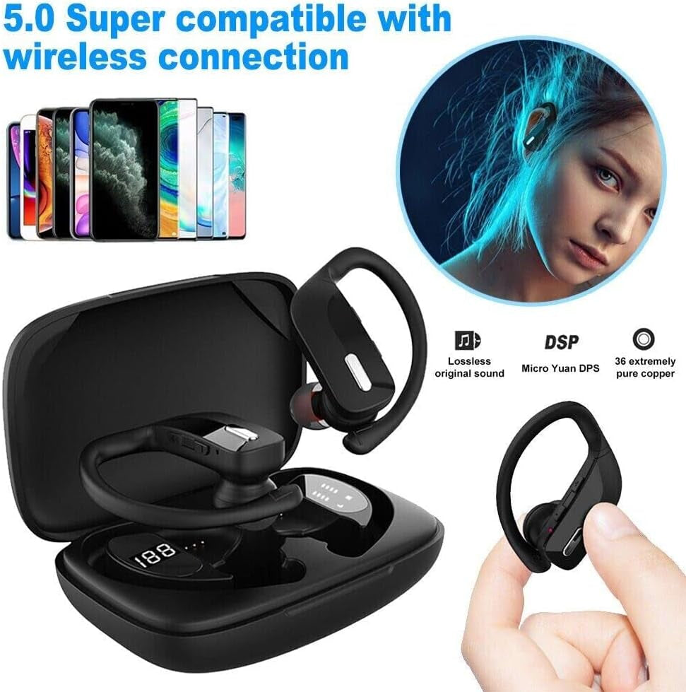 Wireless Earbuds Bluetooth Headphones 48Hrs Play Back Sport Earphones with LED Display Over-Ear Buds with Earhooks Built-In Mic Headset for Workout