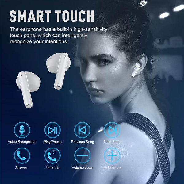 Wireless Earbuds Bluetooth 5.4 Headphones Bass Stereo Wireless Earphones with 4 ENC Noise Cancelling Mic Hifi Stereo IPX8 Waterproof 48H Playtime