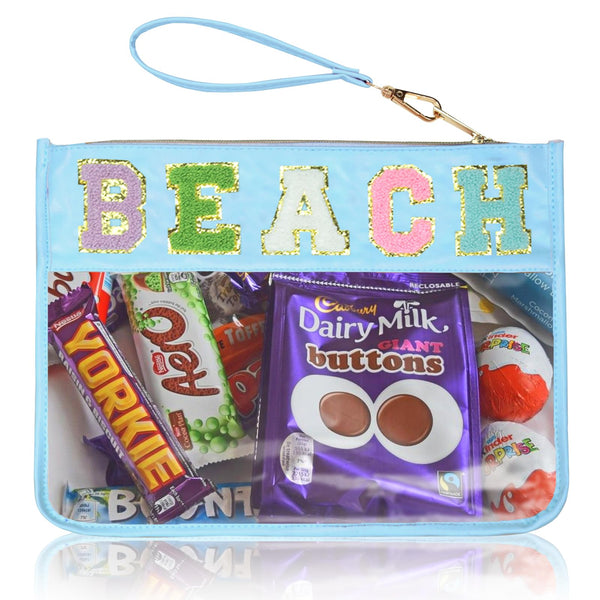 Chenille Letter Clear Zipper Pouch for Travel Preppy Patch Makeup Bag-Nylon Cosmetic Preppy Makeup Waterproof Organizer Bag Set for Women