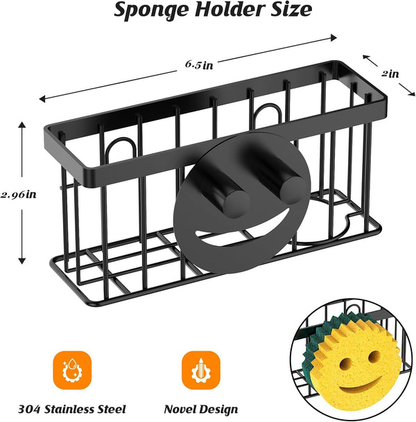 Sponge Holder Smiley Face, Sink Caddy for Kitchen Sink,Sponge Holder with 2 PCS Suction Cups/1 PCS Adhesive Strips, Designed for Sponge, Soap,