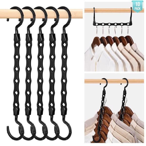 HOUSE DAY Space Saving Hangers 10 Pack, Black Magic Multi Organizer, Closet Storage System Space Saver, Collapsible Hangers for Clothes