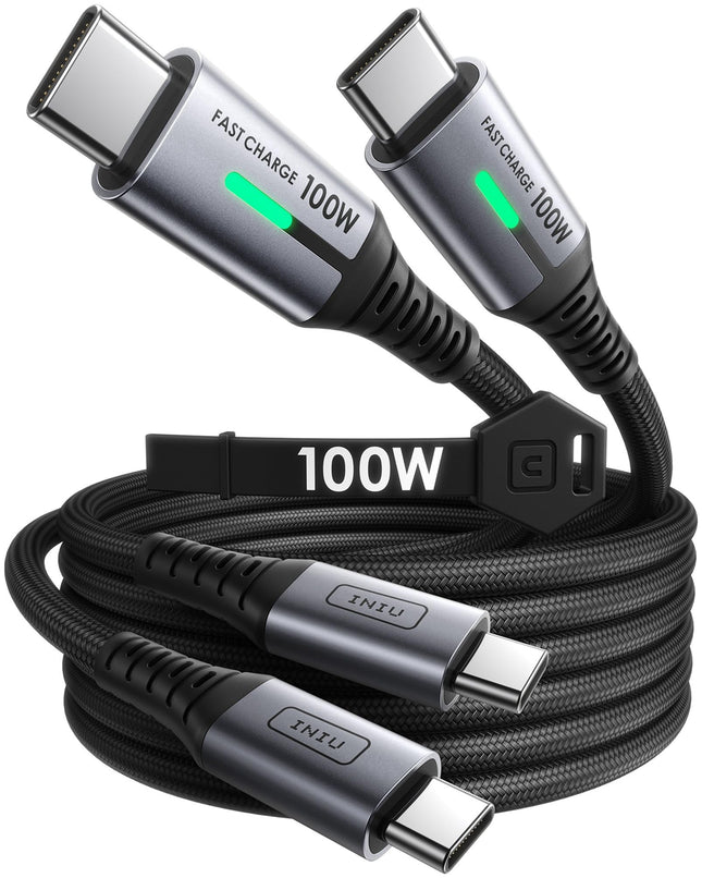 INIU USB C Cable, (6.6Ft, 2-Pack) 100W USB C to C Fast Charging Cord, Braided Type C Charger Cable for Iphone 16 Pro Max