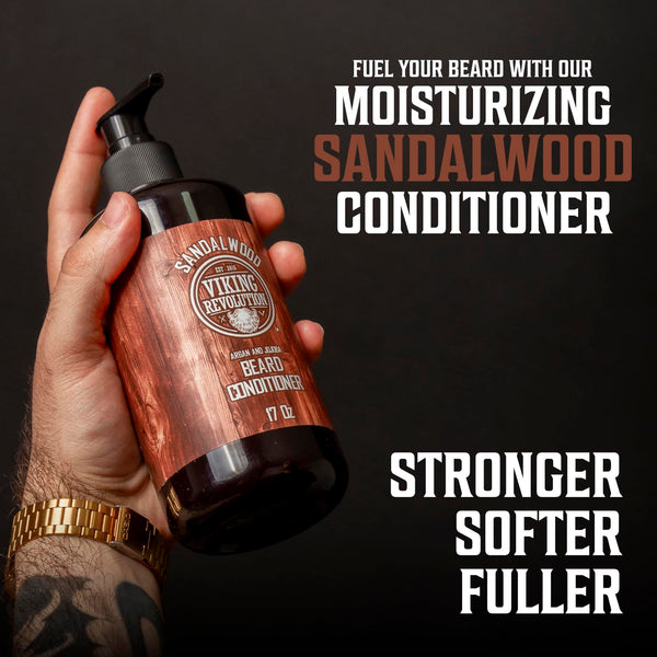 Viking Revolution Beard Wash & Beard Conditioner Set with Argan & Jojoba Oils - Softens and Strengthens - Natural Sandalwood Scent - Beard Shampoo