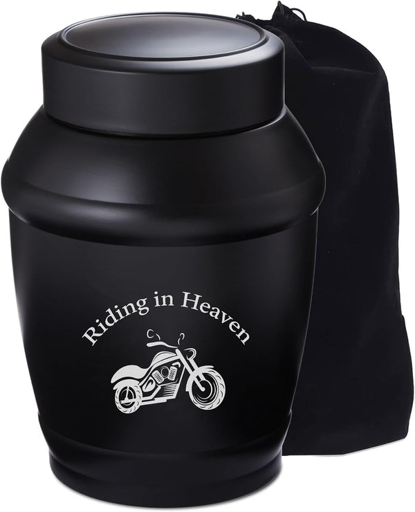 Medium Urn for Ashes Adult Male with Motorcycle, 5.7 Inch Black Decorative Medium Size Urns for Human Ashes Adult Male/Dad/Men/Son