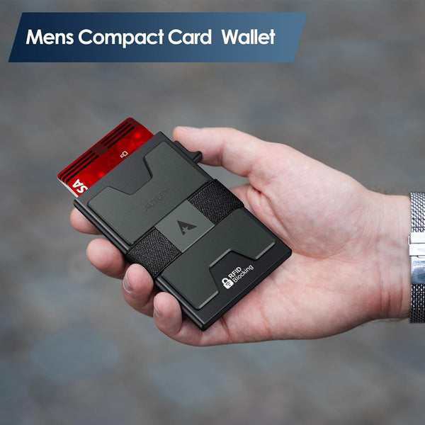AUTLEY Slim Card Holder, Minimalist Pop Up Wallet for Men, RFID Blocking Mens Wallet with Cash Band (Black)