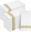 I00000 200 Pack Gold Napkins Disposable Hand Towels, Soft and Absorbent Christmas Bathroom Napkins Disposable, White and Gold for Christmas Party