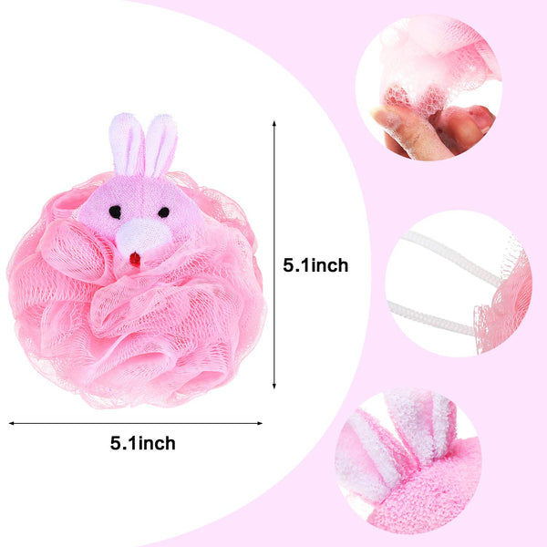 Boao 8 Pieces Kids Bath Loofahs Animal Bath Sponge Cartoon Shower Loofahs Cute Pouf Mesh Body Loofah Colorful Body Scrubber Shower Balls for Boys