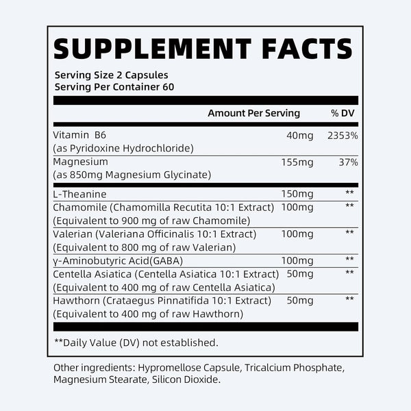 Magnesium Glycinate Supplement with L-Theanine, Chamomile & GABA â Supports Sleep, Calmness, Muscle Relaxation for Men & Women â Vegan,