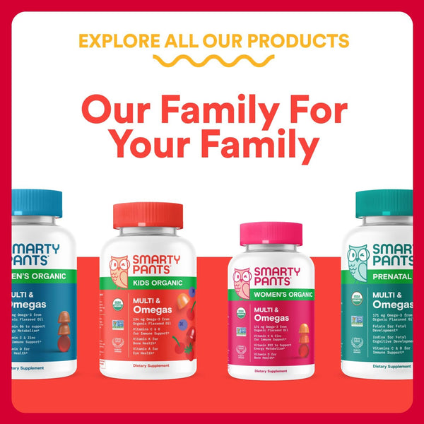 Smartypants Organic Kids Multivitamin Gummies: Probiotics, Omega 3 (ALA), Vitamin D3, C, Vitamin B12, B6, A, K & Zinc for Immune Support, Biotin,