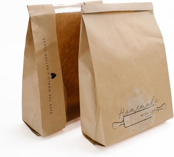 50 Pk Paper Bread Bags for Homemade Bread Gift Giving | Kraft Paper Bread Loaf Bags with Window | Sourdough Bread Bags for Gifting | Tin Tie Tab |