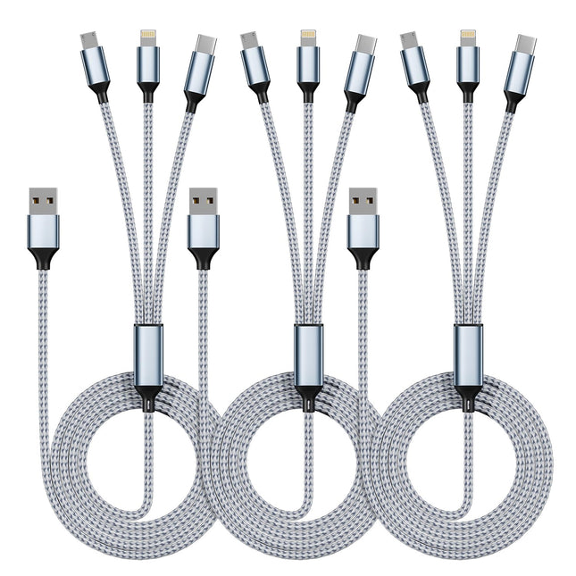IDISON Multi Charging Cable(3Pack 4FT), 3 in 1 Charging Cable Nylon Braided Multiple USB Cable Universal Charging Cord w