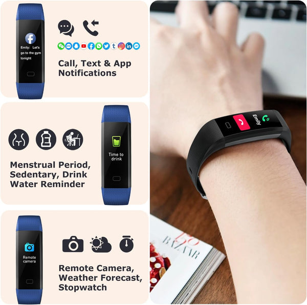 ENGERWALL Fitness Tracker with Step Counter/Calories/Stopwatch, Activity Tracker with Heart Rate Monitor, IP68, Health Tracker with Sleep Tracker,