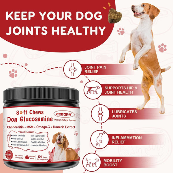 Glucosamine for Dogs, Joint Supplement for Dogs with Chondroitin, MSM, Omega-3, Turmeric and Vitamins for Pain Relief, Dog Joint Supplement with