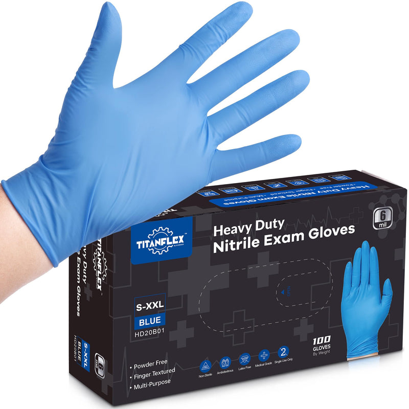 Titanflex Disposable Nitrile Gloves 6 Mil Blue Heavy Duty Disposable Gloves, Cooking Mechanic Gloves, Latex Free Powder Free