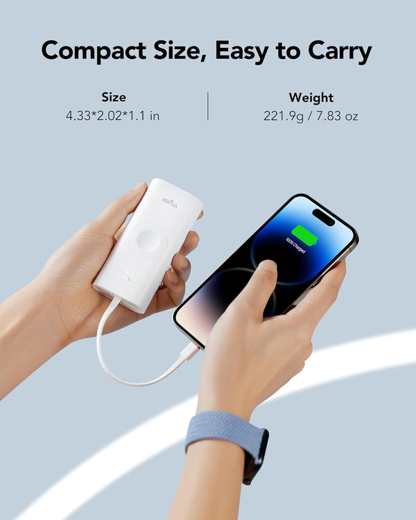Portable Charger for Iphone & Apple Watch, 10000Mah Power Bank with Built-In Cable, 20W Fast Charging Battery Pack Compatible with Iphone