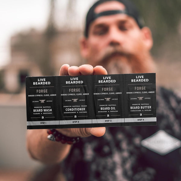 Live Bearded Beard Oil and Butter Grooming Kit Sample Pack with Comb, Bonus Gift - All-Natural Ingredients Shea, Argan, Jojoba - Growth Support -