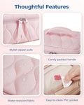 BAGSMART Travel Makeup Bag, 2-Piece Puffy Quilted Cute Make Up Bag Cosmetic Bags for Women, Large Wide-Open Toiletry Pouch Gifts for Toiletries
