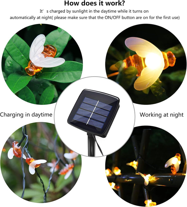 Solar Bee Light String, 14.7Ft 2 Modes Copper Wire Outdoor Bee Light String, 30 Leds for Indoor and Outdoor Yard Decoration, Party Wedding