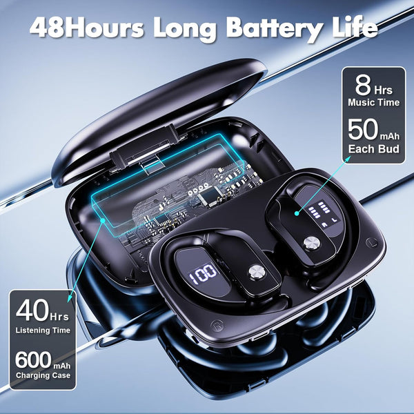 Wireless Earbuds Bluetooth Headphones 48Hrs Play Back Sports Earphones with LED Display Built in Mic Deep Bass Stereo in Ear Waterproof Headset